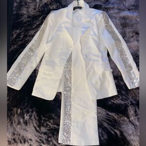 Elegant White Pantsuit with Silver Accents